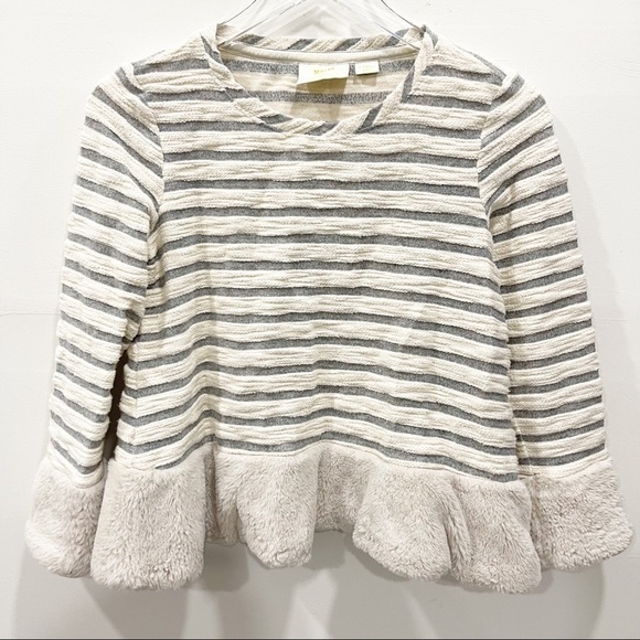 Anthropologie Maeve Astor Fur-Trimmed Pullover Stripe Size X-Small - Picture 2 of 10